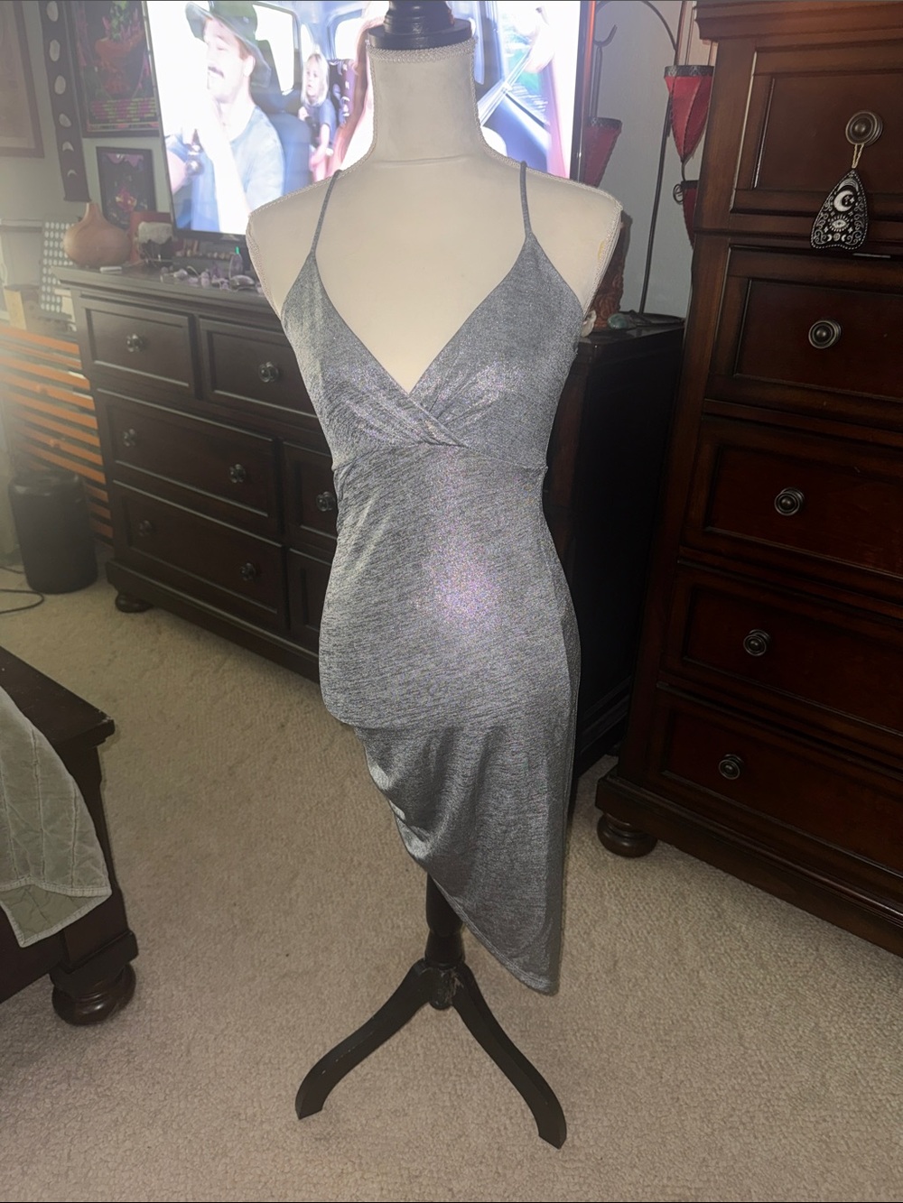 Charlotte Russe Silver Asymmetrical Slip Dress